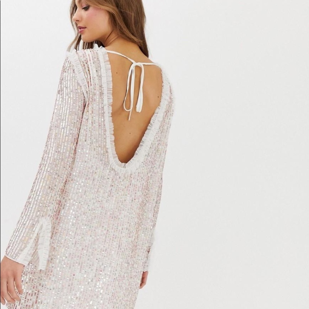 Needle & Thread Shimmer Mini Dress - Beige